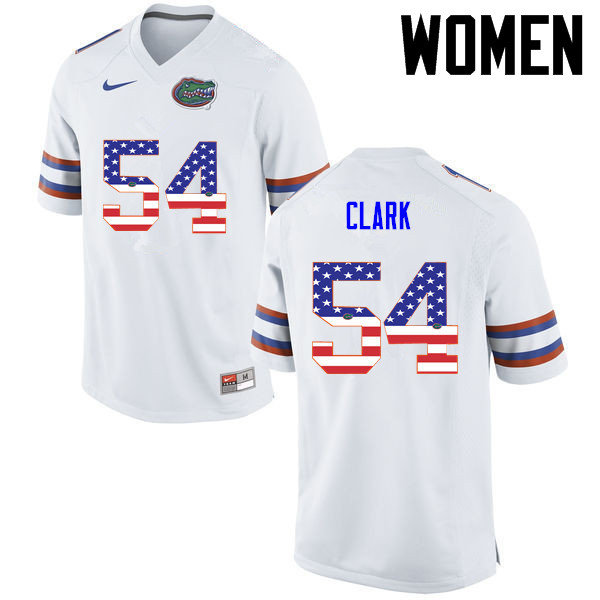 Women Florida Gators #54 Khairi Clark College Football USA Flag Fashion Jerseys-White